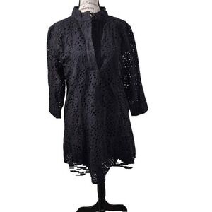 Code X Mode Black Eyelet Dress Women's L Cotton Boho Long Sleeve